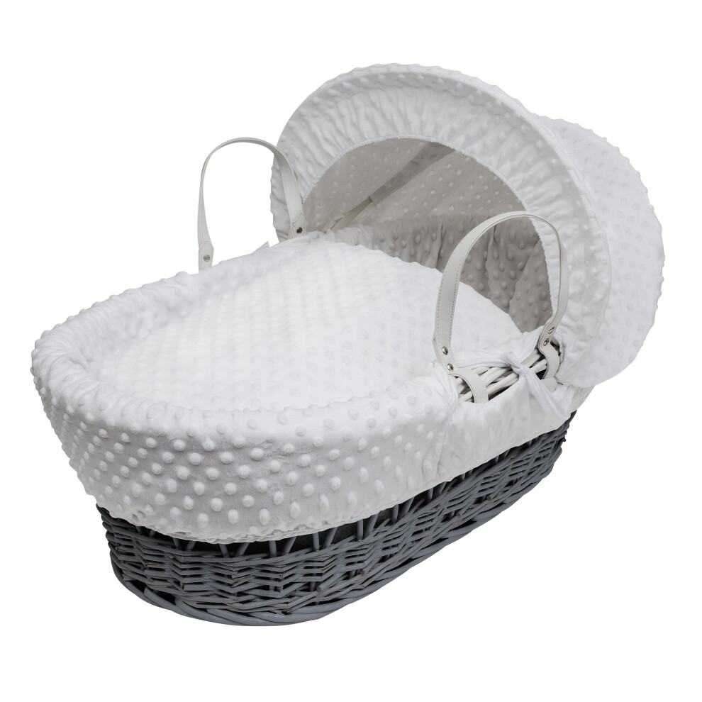 White Dimple Grey Wicker Moses Basket With Mattress And Padded Liner