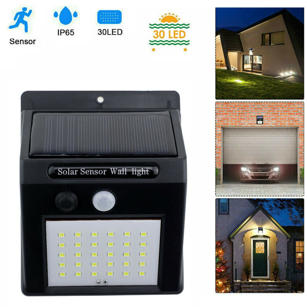 Solar Power PIR Motion Sensor 30 LED Wall Lamp Garden Security Light