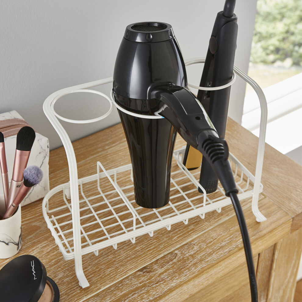 (Cream) Freestanding Hair Dryer & Straighteners Holder