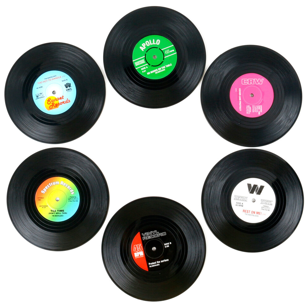 TRIXES Pack of 6 Assorted Retro Vinyl Drink Coasters