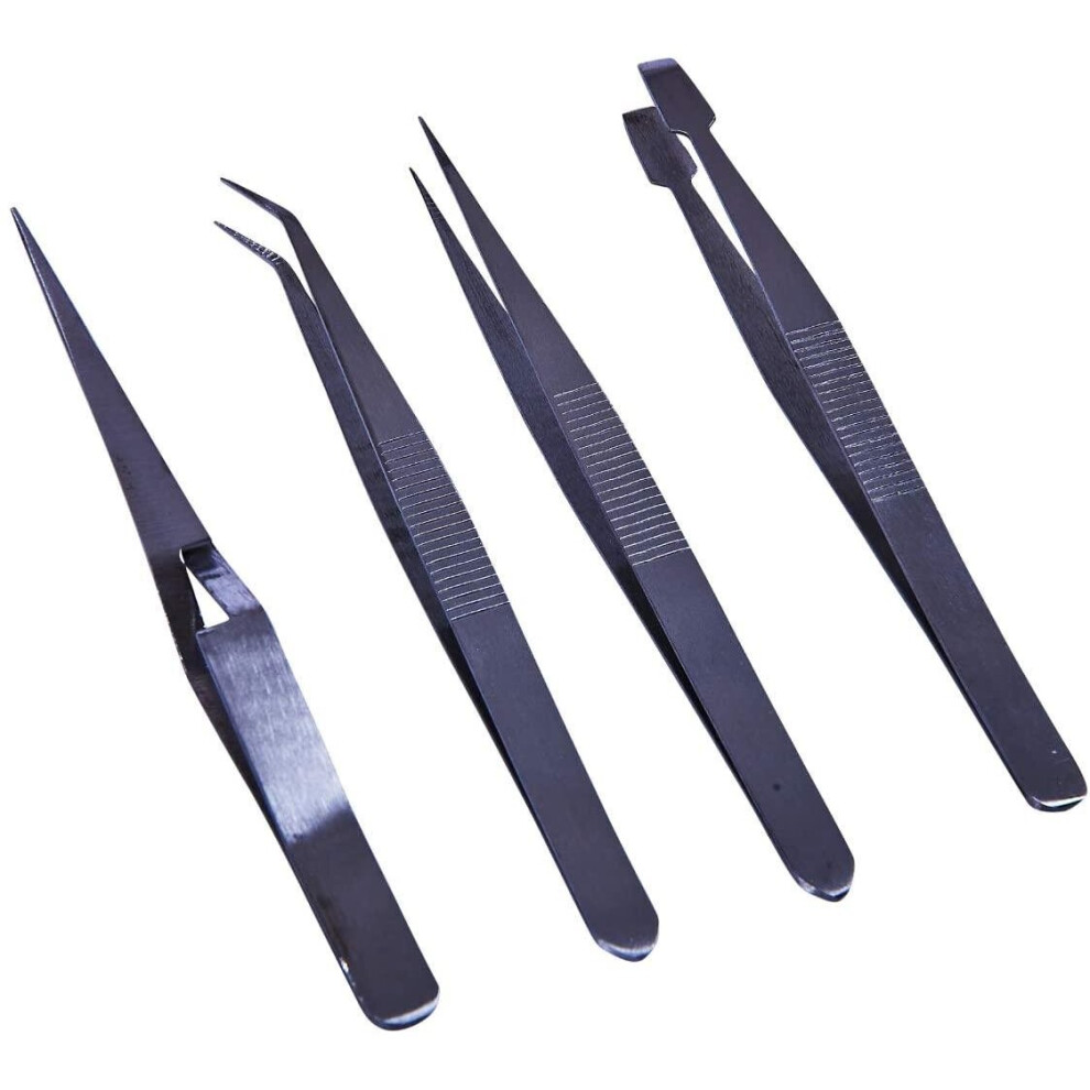 MantraRaj R0382 Tweezer Set, Angled and Curved Tweezers for Crafting and Jewellery Repairs, 4 pieces