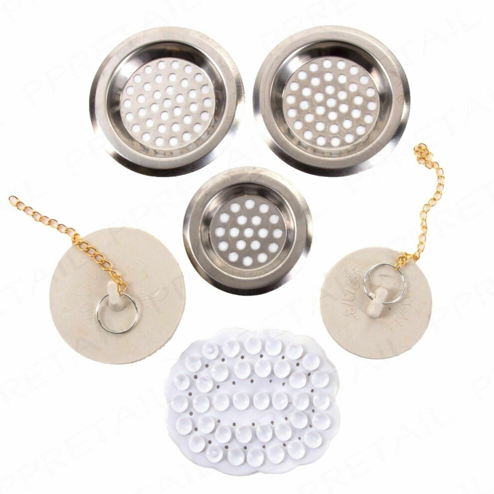 6Pc STRAINER & STOPPER SET Sink Basin Drain Plug/Kitchen Bathroom Waste Filter-image-OPC-P62DK7G-NEW