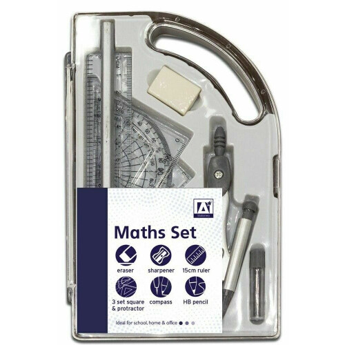 9 Piece Maths Geometry Set Back To School Exam Stationery Compass Protractor New 1