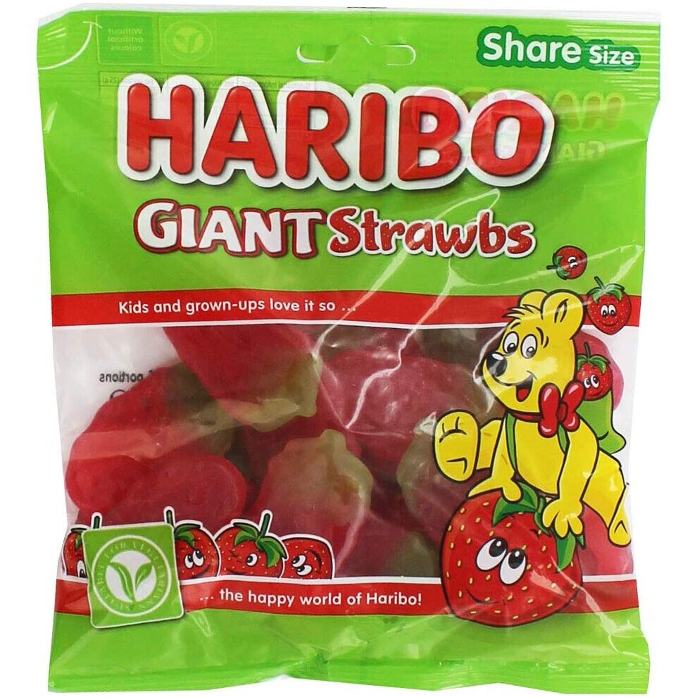 HARIBO Giant Strawbs 1.92kg, bulk sweets, 12 packs of 160g