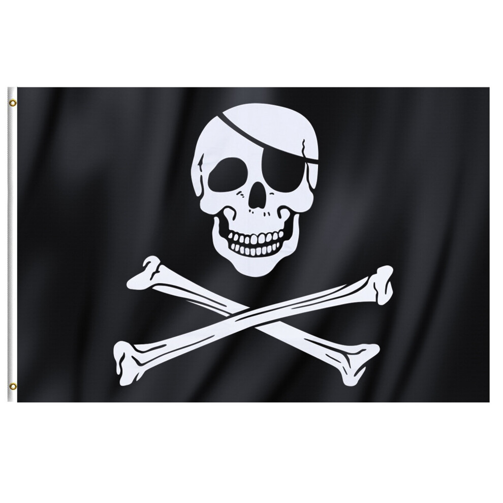 Trixes Large Pirate Flag Jolly Roger Skull And Bones 90X150cm With Rings Hanging Banner Black