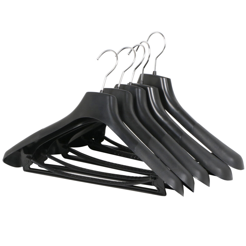 TRIXES Broad Black Jacket Hangers for Suits, Jackets, Trousers and Coats - Pack of 5