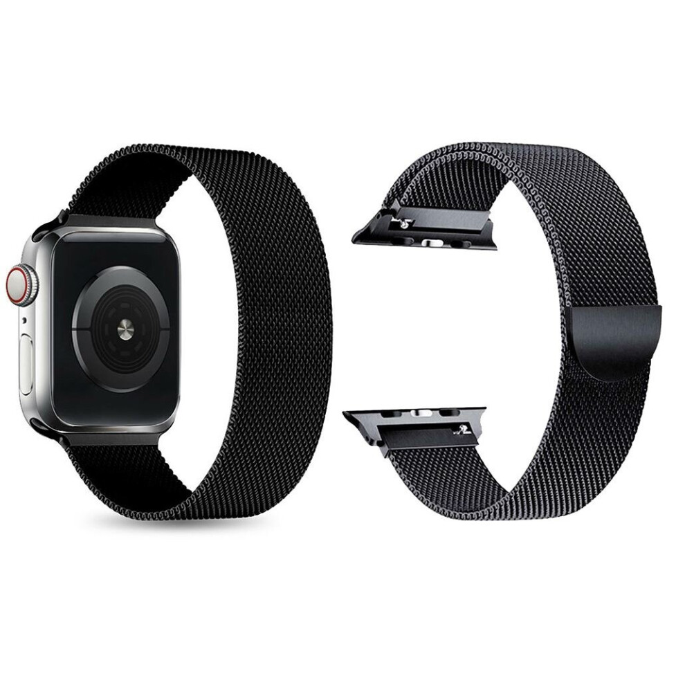 (Black, 38mm) Band For Apple Watch Milannese Loop Stainless Steel Strap