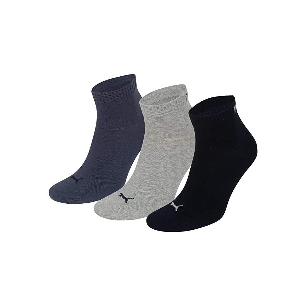 Puma (Navy/Grey/Nightshadow 2) 3 Pack Unisex Quarter Trainer Sports Socks /Grey Melange 6-8 (39-42) Blue