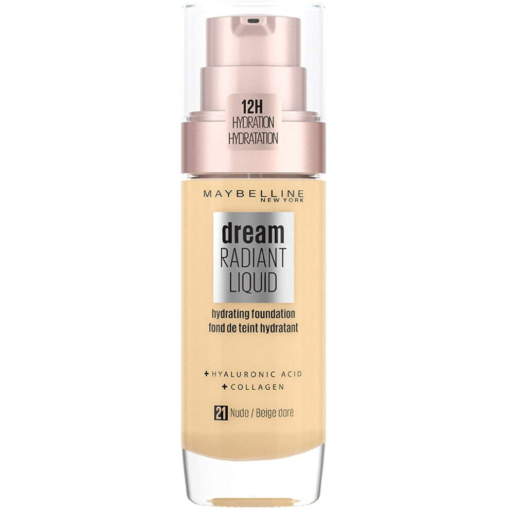 Maybelline Foundation, Dream Radiant Liquid Hydrating Foundation with Hyaluronic Acid and Collagen - 21 Nude