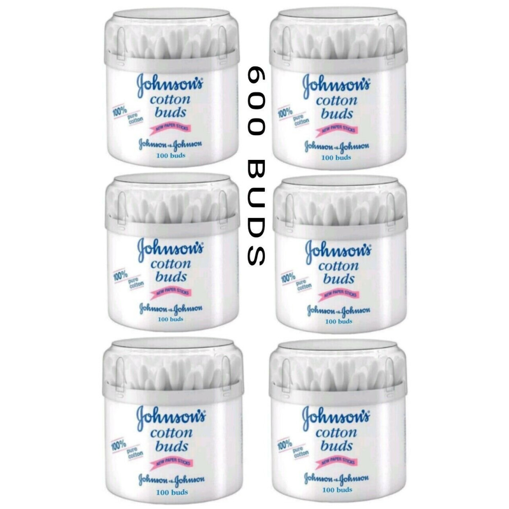 600 PCS (100 PCS X 6 PACKS) JOHNSONS BABY COTTON BUDS EAR SWABS PAPER STICKS Q TIPS