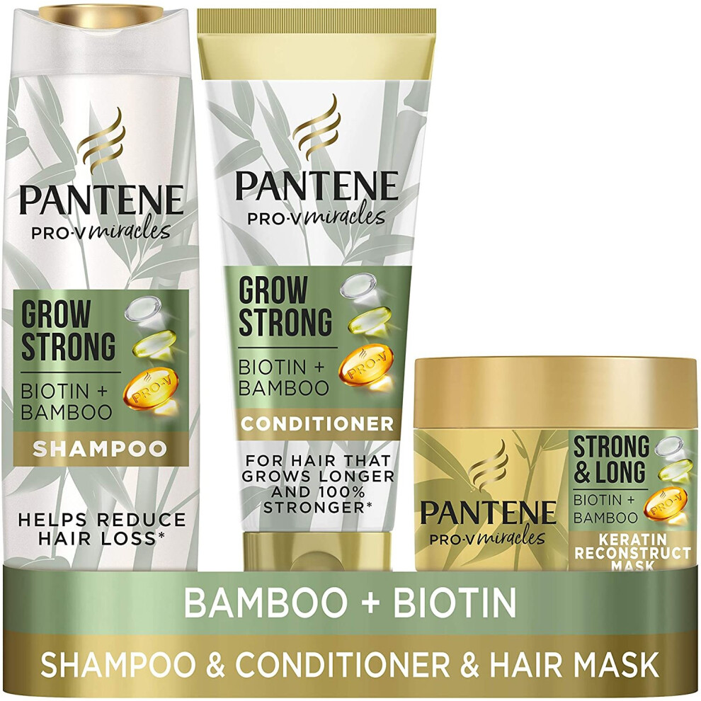 Pantene Grow Strong Hair Loss Treatment Set, Hair Growth Shampoo, A Conditioner And A Keratin Treatment Hair Mask