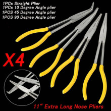 4PCS Extra Long Nose Pliers Straight 45&90 Degrees Bent Tip Hand Tool