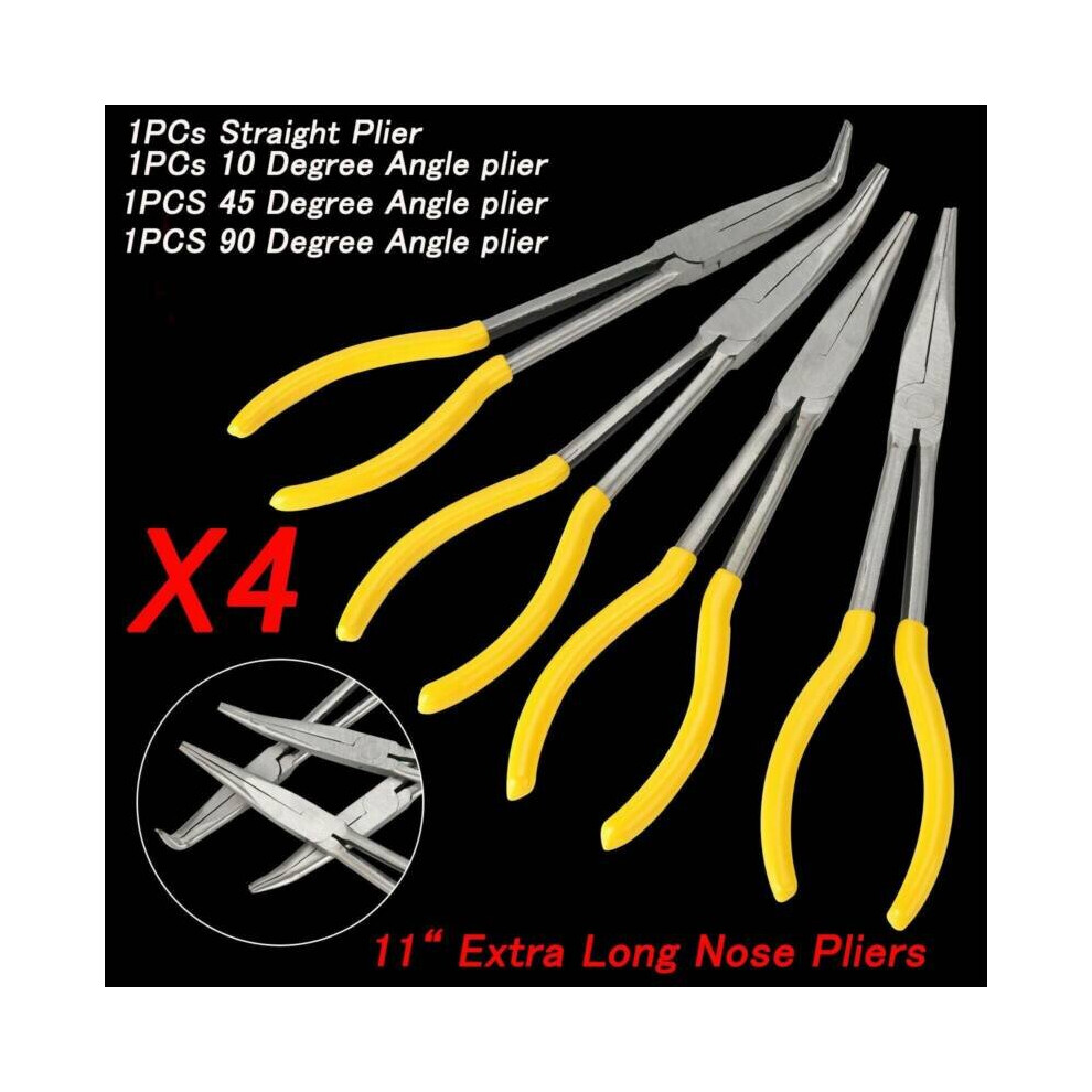 4PCS Extra Long Nose Pliers Straight 45&90 Degrees Bent Tip Hand Tool