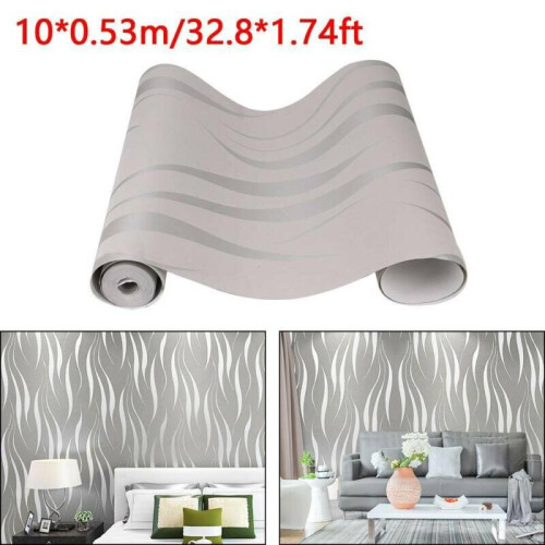 10M 3D Crescent Wave Stripes Embossed Design Non-woven Wallpaper Roll Modern 2