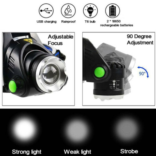Bright LED HeadlampHead Torch Light Zoom 18650 Batteries Chargeable 2