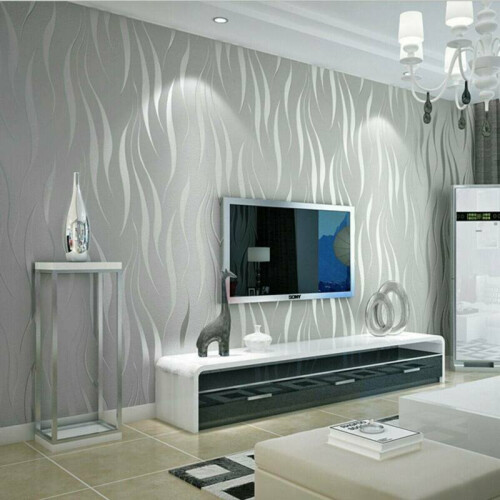 10M 3D Crescent Wave Stripes Embossed Design Non-woven Wallpaper Roll Modern