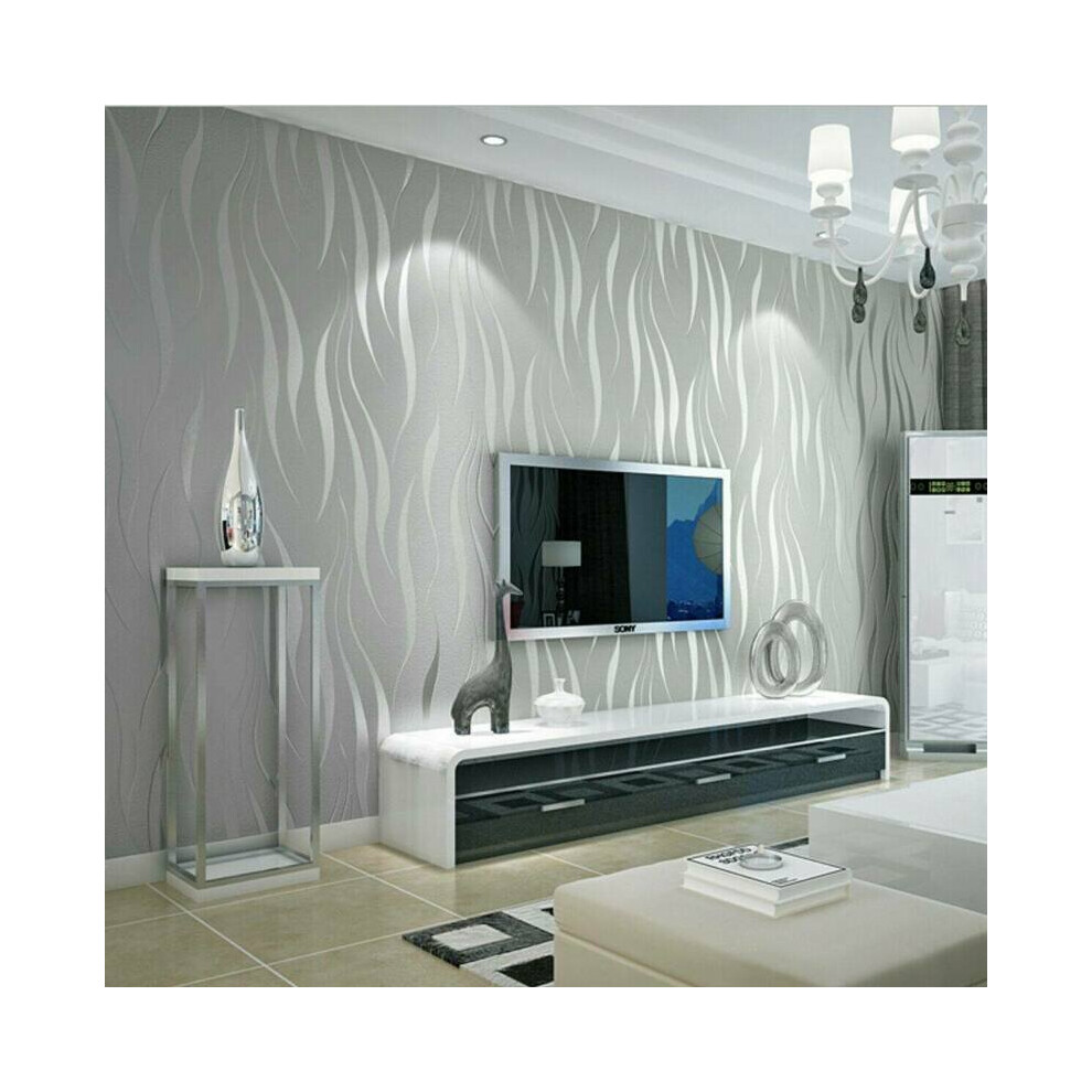 10M 3D Crescent Wave Stripes Embossed Design Non-woven Wallpaper Roll Modern