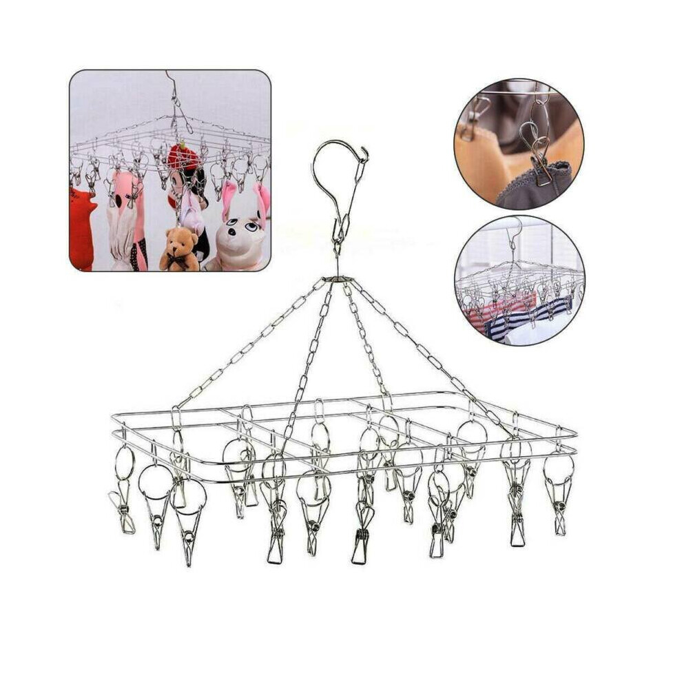 20 Pegs Stainless Steel Laundry Socks Washing Clothes Airer Dryer Rack