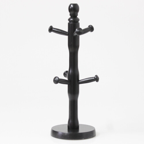 6-Hooks Beech Wood Mug Tree Rack Holder, Black Finish — 8908, Space-Saving Kitchen Cup Organizer 2
