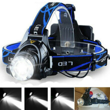 Zoomable T6 LED Headlamp - Waterproof, Adjustable Handsfree Head Torch, 90000LM, IP65, 3 Modes (High/Low/Strobe) - 2x18650 Batteries Not Included