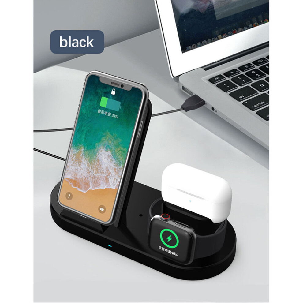 Wireless Charger Station, 15W Max Fast Wireless Charger For Ipad Airpods, Iphone ,Apple Watch - Black 734166472844