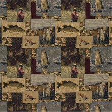Designer Fabrics A025 54 in. Wide , Fishermen, Lures, Fly Fishing, Water, Camouflage, Themed Tapestry Upholstery Fabric