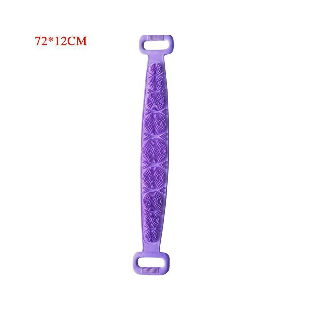 (Purple, 72*12cm) Body Cleaning Bath Shower Back Scrubber Brush Back Strap Tool