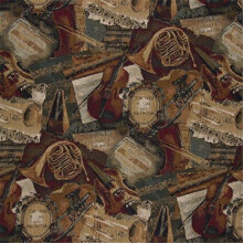 Designer Fabrics A010 54 in. Wide , Orchestra, Symphony, Violins, Trumpets And French Horns, Themed Tapestry Upholstery Fabric