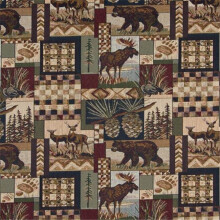 Designer Fabrics A014 54 in. Wide , Bears, Deer, Moose, Acorns And Pine Trees, Themed Tapestry Upholstery Fabric