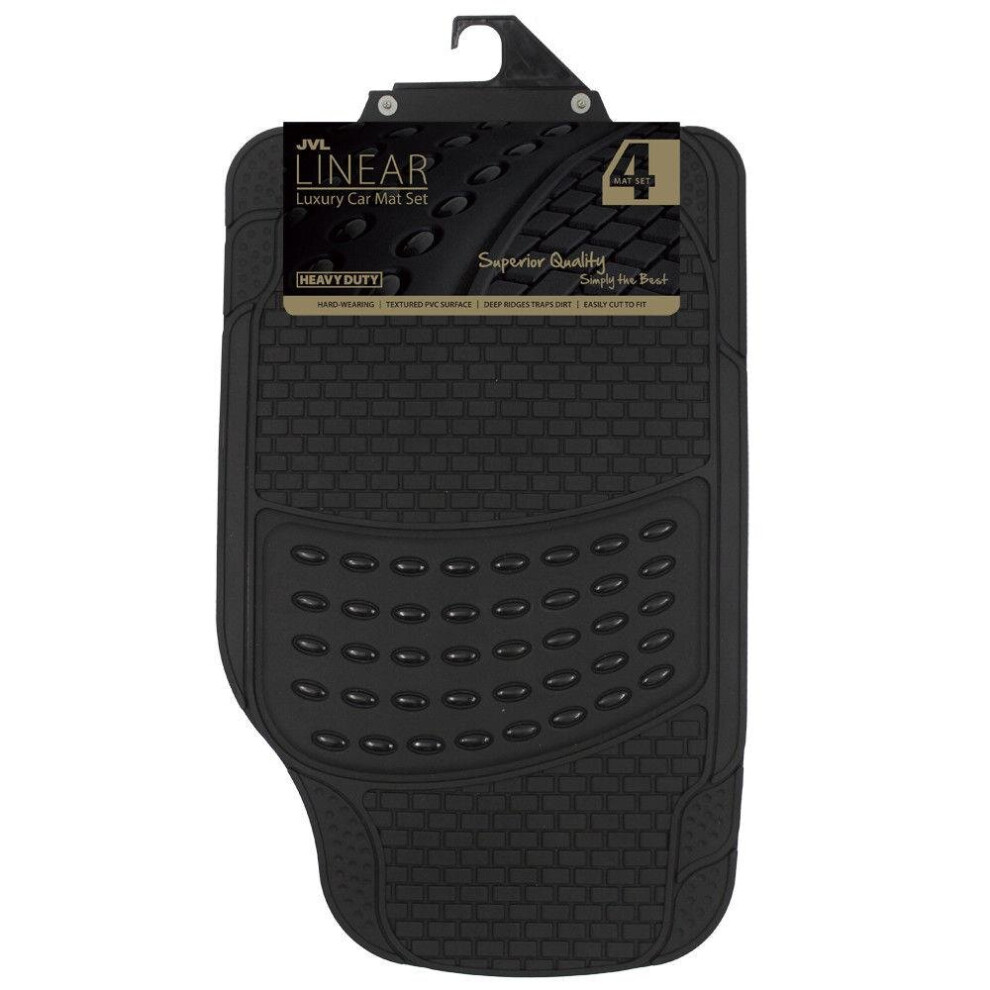 Linear Heavy Duty Luxury Universal Rubber Car Mat Set 4 Pieces Black 5017440013229