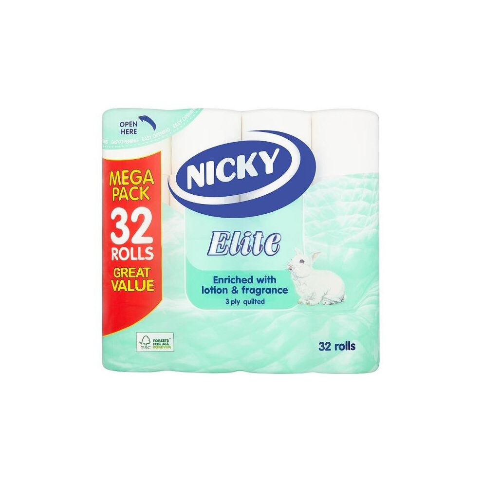 Nicky Elite Luxury 3 Ply Quilted Toilet Tissue With Lotion 32 Rolls Megapack