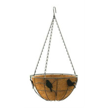 Perching Birds Hanging Basket With Coco Liner 35.5cm Black