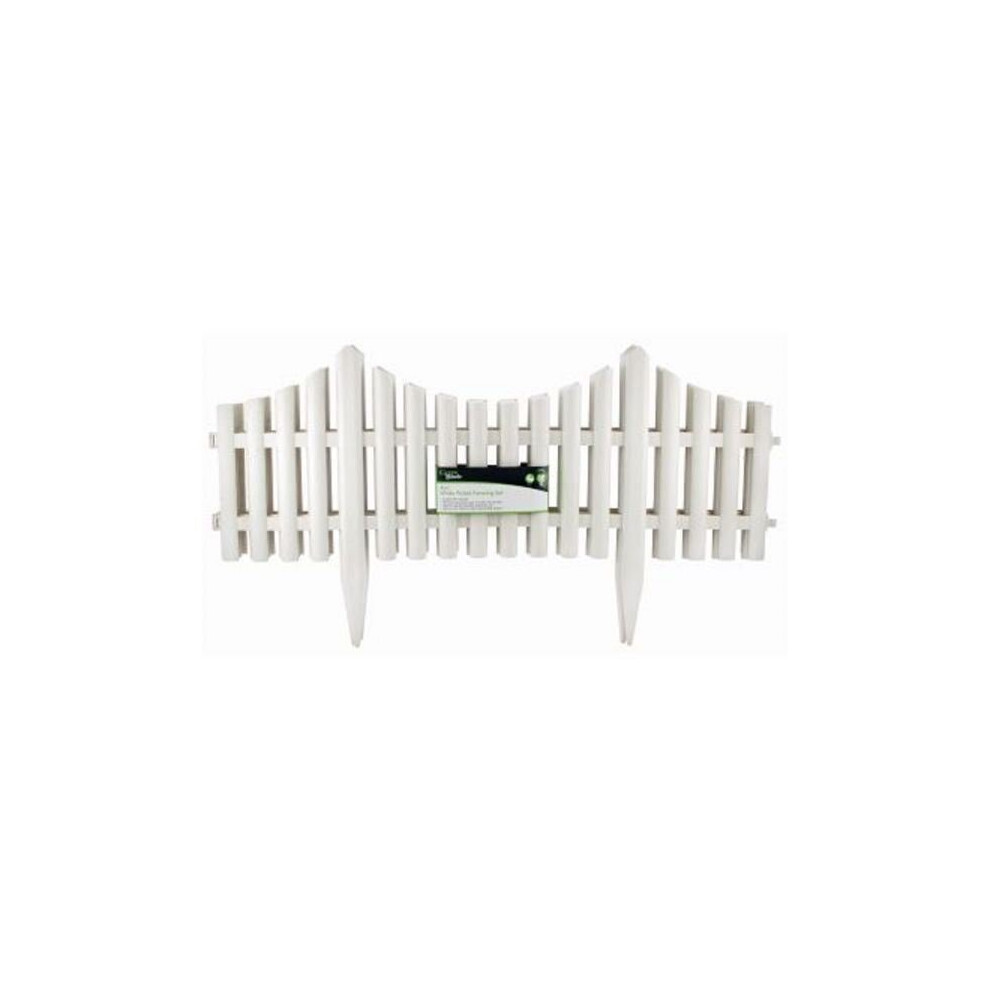 4 White Plastic Wooden Effect Lawn Border Edge Garden Edging Picket Fencing Set