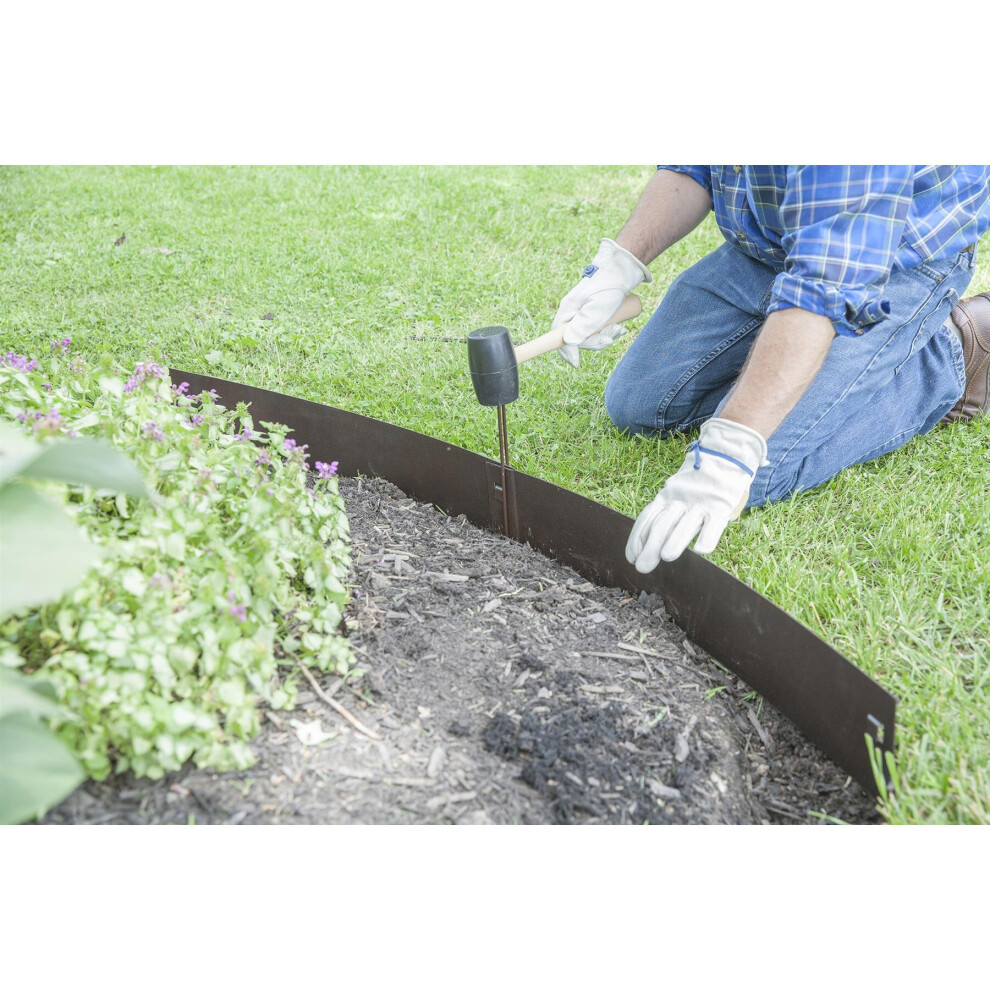 Bronze Straight Edge Lawn Edging Kit Grade Metal Fence Garden 3 sections & 4 stakes