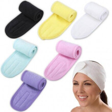 (Black) Eyelashes Extension Spa Facial Headband Wrap Head Terry Cloth Headband Make Up Stretch Towel with Magic Tape Makeup Accessories