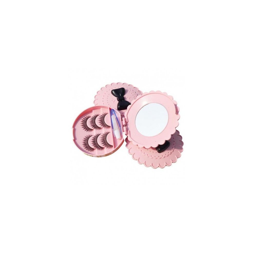 Watanablemarket Pink Cute Round False Eyelash Storage Box Fake Eye Lashes Box Cute Bowknot Shaped Japanese Style Comestic For Make Up