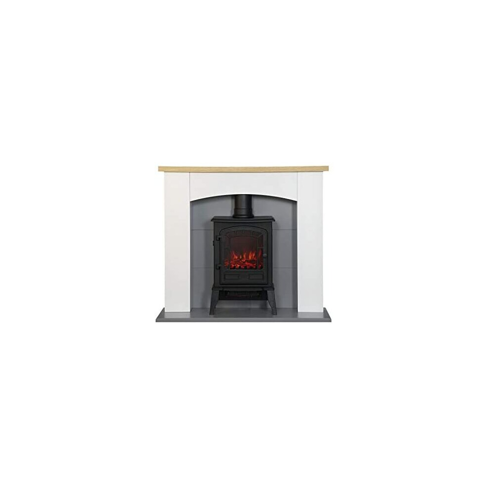 Adam Huxley in Pure White & Grey with Ripon Electric Stove in Black, 39 Inch