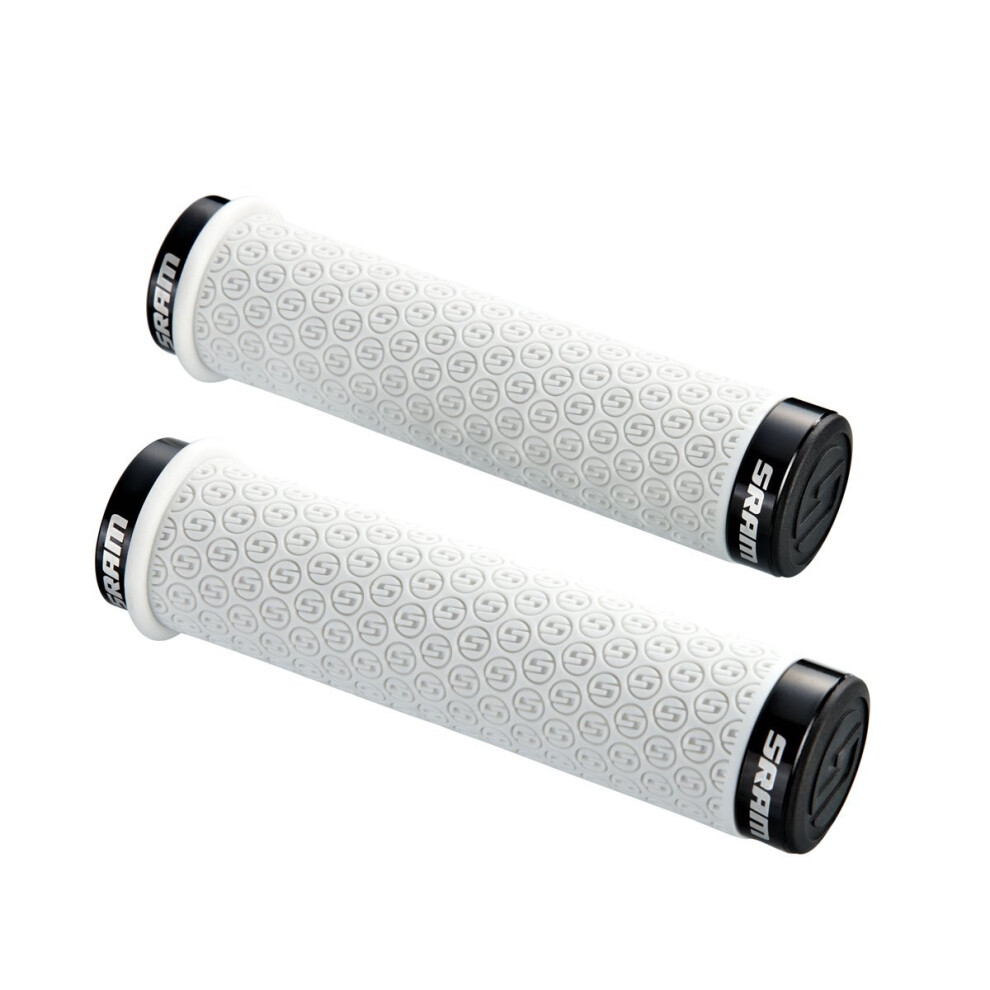 (One Size, White) SRAM DH Silicone Locking Grips With Double Clamps & End Plugs