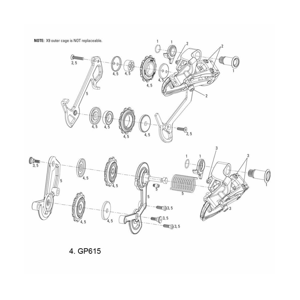 SRAM Rear Derailleur Pulley Kit 05-09 X9 Medium And Large Cage