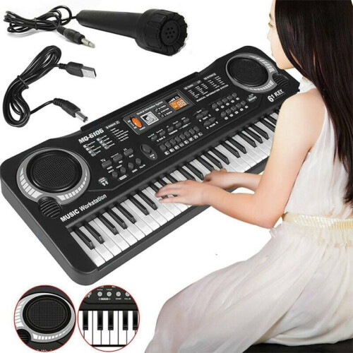 61-Key Kids Electronic Keyboard with USB, Microphone, 16 Timbres, 8 Percussions, 10 Rhythms, 6 Demos, Adjustable Beats & Volume 1