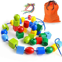 LovesTown Large Lacing Bead Set for KidsBead Stringing for Toddlers 36 Jumbo Beads 2 Strings Educational Stringing Toy Montessori Toys Autism Toys for