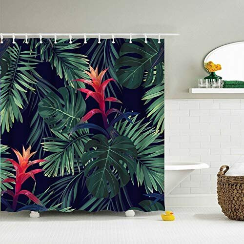 IcosaMro Tropical Shower Curtain for Bathroom with Hooks, Jungle Leaves  Decorative Long Cloth Fabric Shower Curtain Bath Decorations- 71Wx72L,  Green on OnBuy