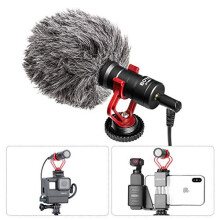 BOYA by MM1 Vlog Video Microphone with Shock Mount Deadcat Windscreen for iPhone OnePlus 7 Pro Samsung Nikon Canon Sony A6400 DSLR Cameras DJI OSMO Ac