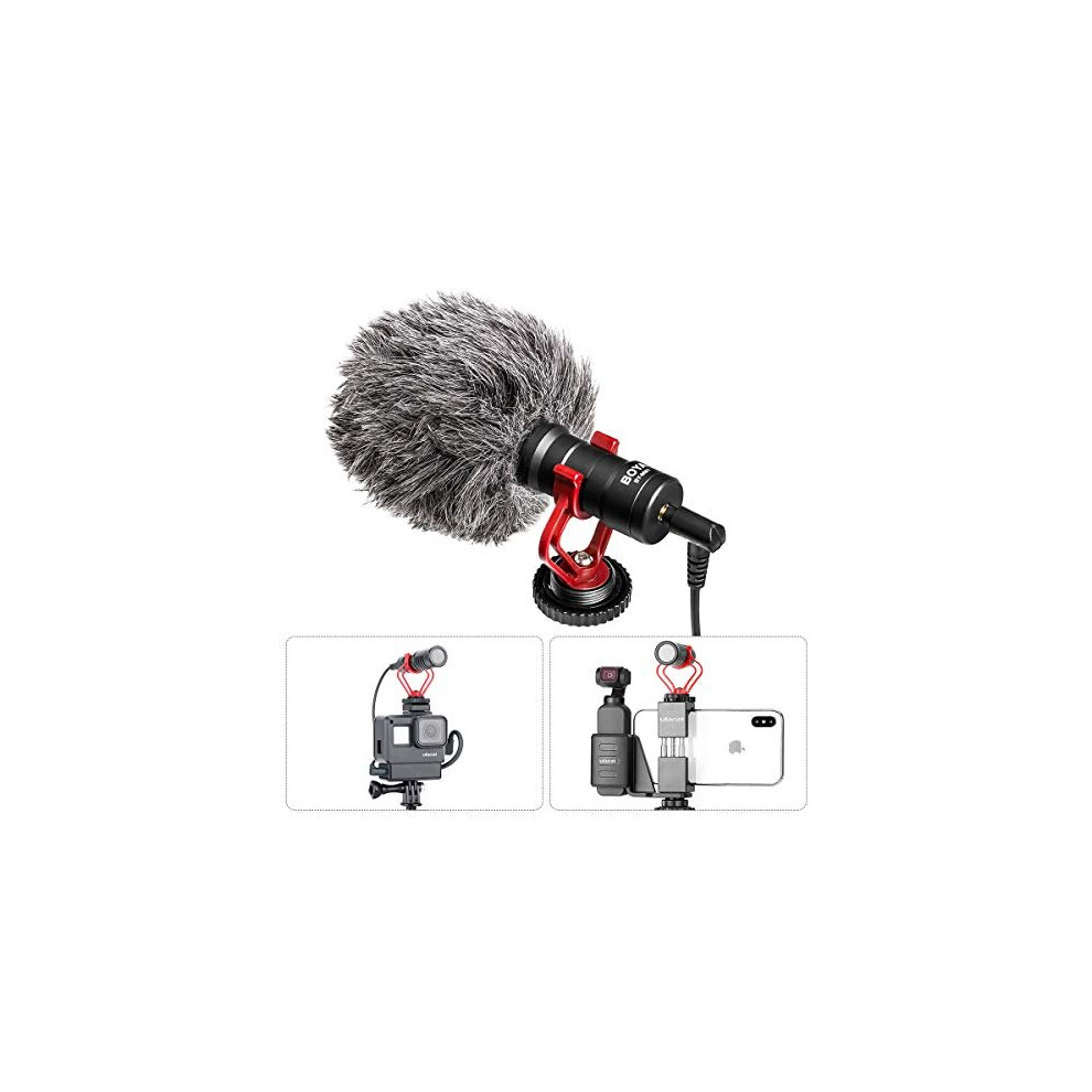 BOYA by MM1 Vlog Video Microphone with Shock Mount Deadcat Windscreen for iPhone OnePlus 7 Pro Samsung Nikon Canon Sony A6400 DSLR Cameras DJI OSMO Ac