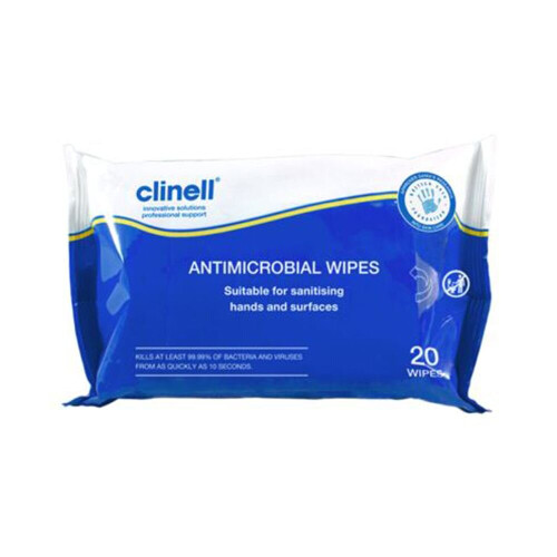 Clinell Antimicrobial Hand & Surface, 20 Wipes