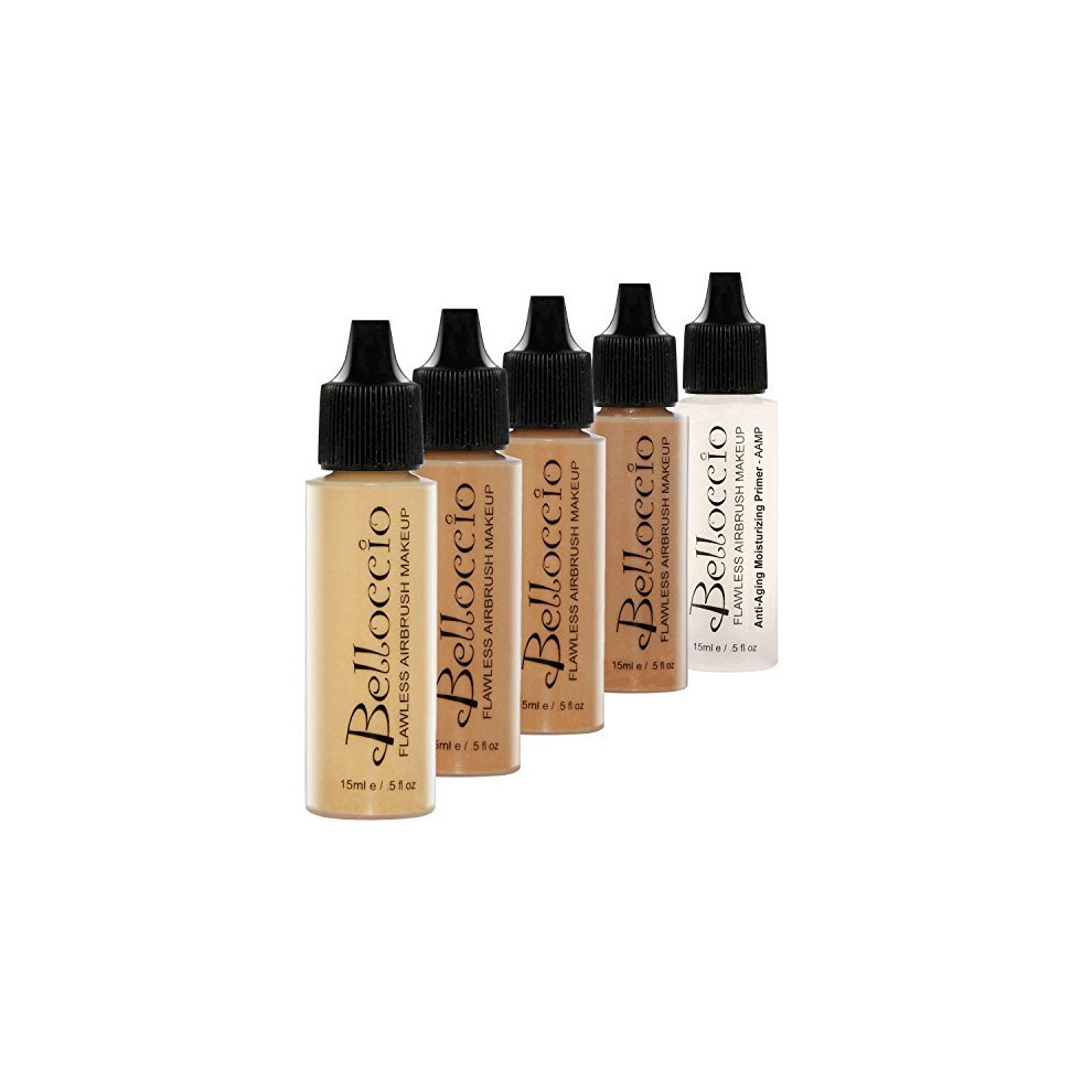 Belloccio Tan Color Shade Foundation Set Professional Cosmetic Airbrush Makeup In 1 2 Oz Bottles