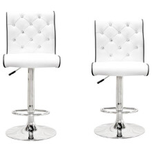 Best Master Furniture ST8226 White Modern Swivel Bar Stool with Crystals & Tufted, White - Set of 2
