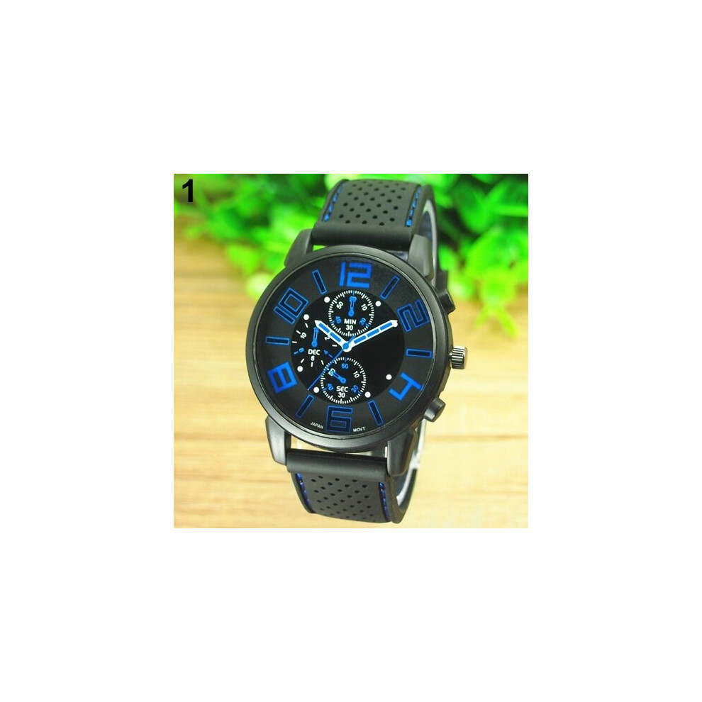 Sports Wrist Watch Casual Quartz Analog Silicone Stainless Steel Dial Black