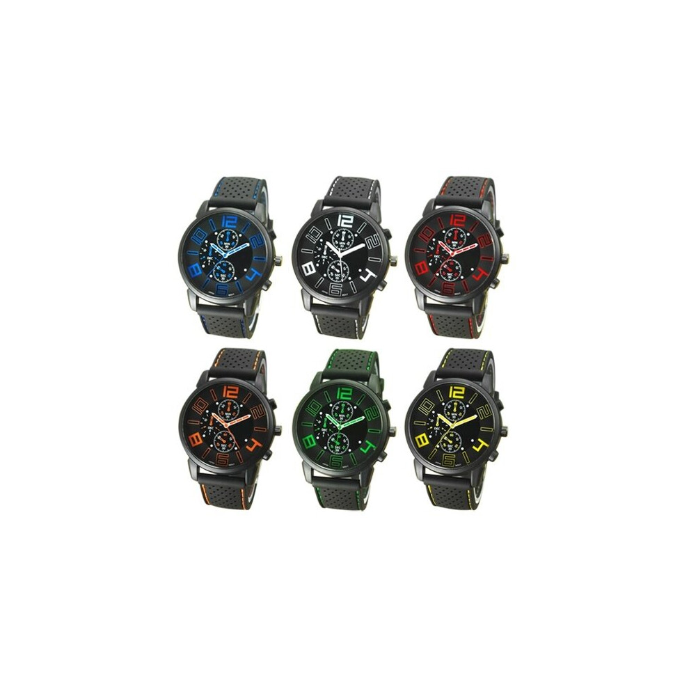 Casual Quartz Analog Silicone Stainless Steel Dial Sports Wrist Watch Black