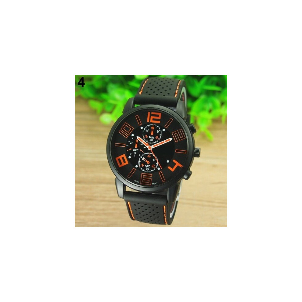 Sports Wrist Watch Casual Quartz Analog Silicone Stainless Steel Dial Orange